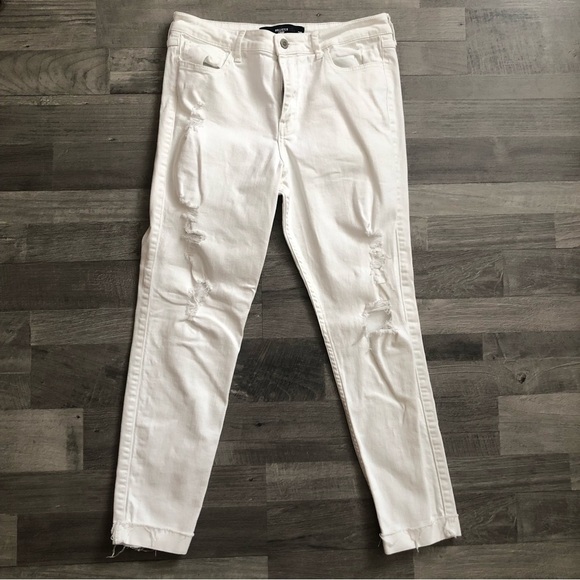 Hollister White Distressed High Rise Cropped Denim Jeans - Picture 1 of 8